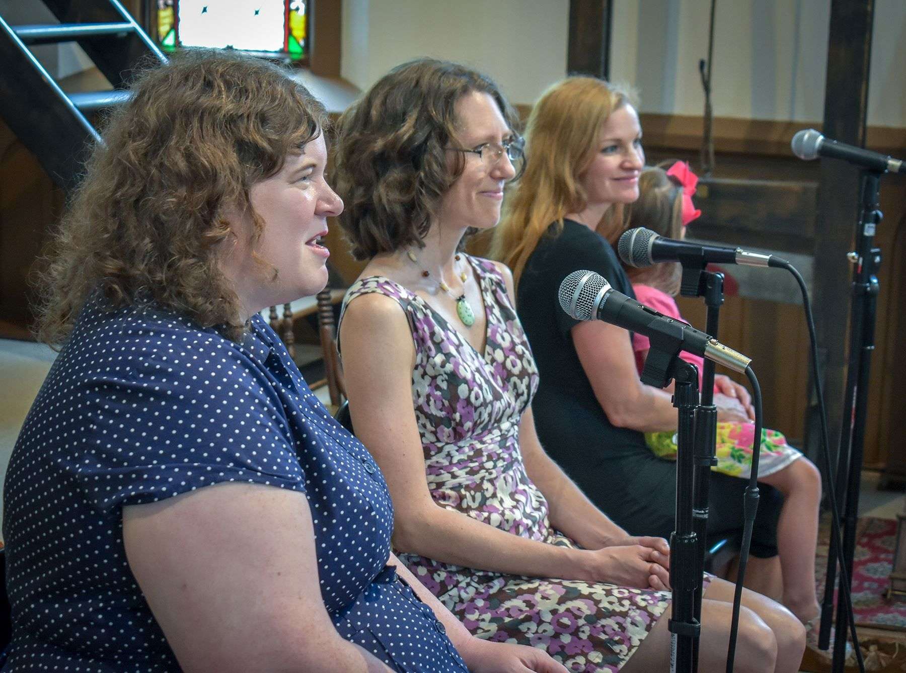 Jill Sewell, Lynne Snyder, and Christy Casher share memories of their years in the Atlanta Olympic Band. (photo by Cera Douglas)