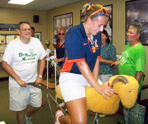 Wink-a-dink the DeMoulin Museum goat is also an Illini fan!