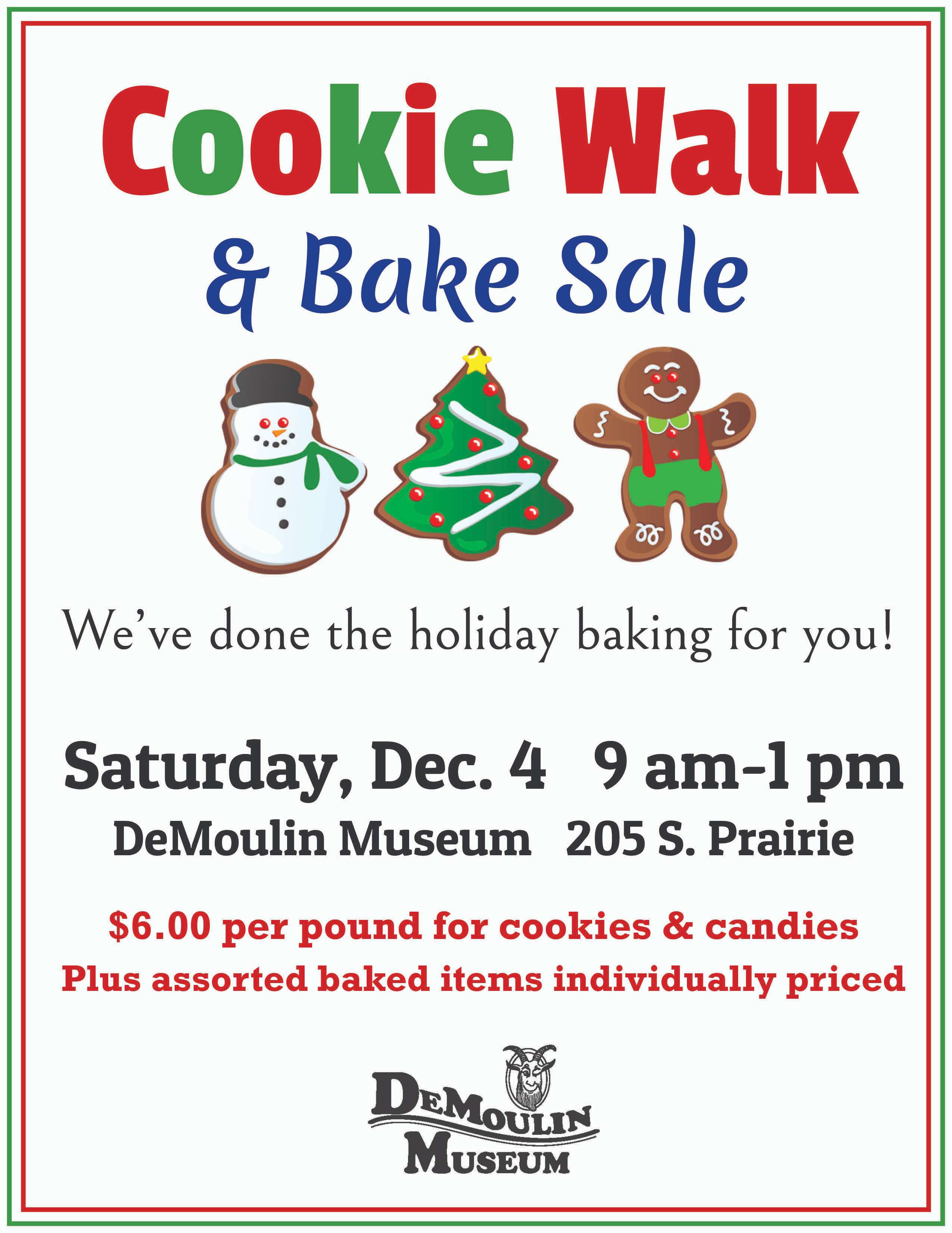 red and green text, cookies in cut out shapes of white snowman, green fir tree, brown and red gingerbread man