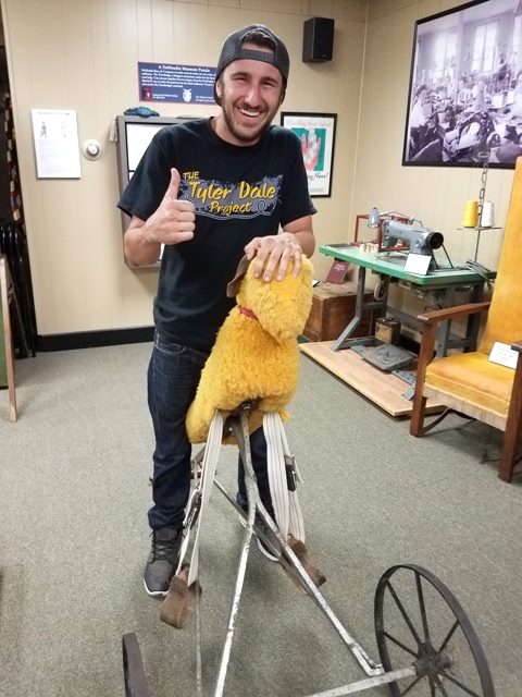 During his visit, we gave Tyler a special tour of the DeMoulin Museum. Tyler poses with his new friend Wink-a-dink.